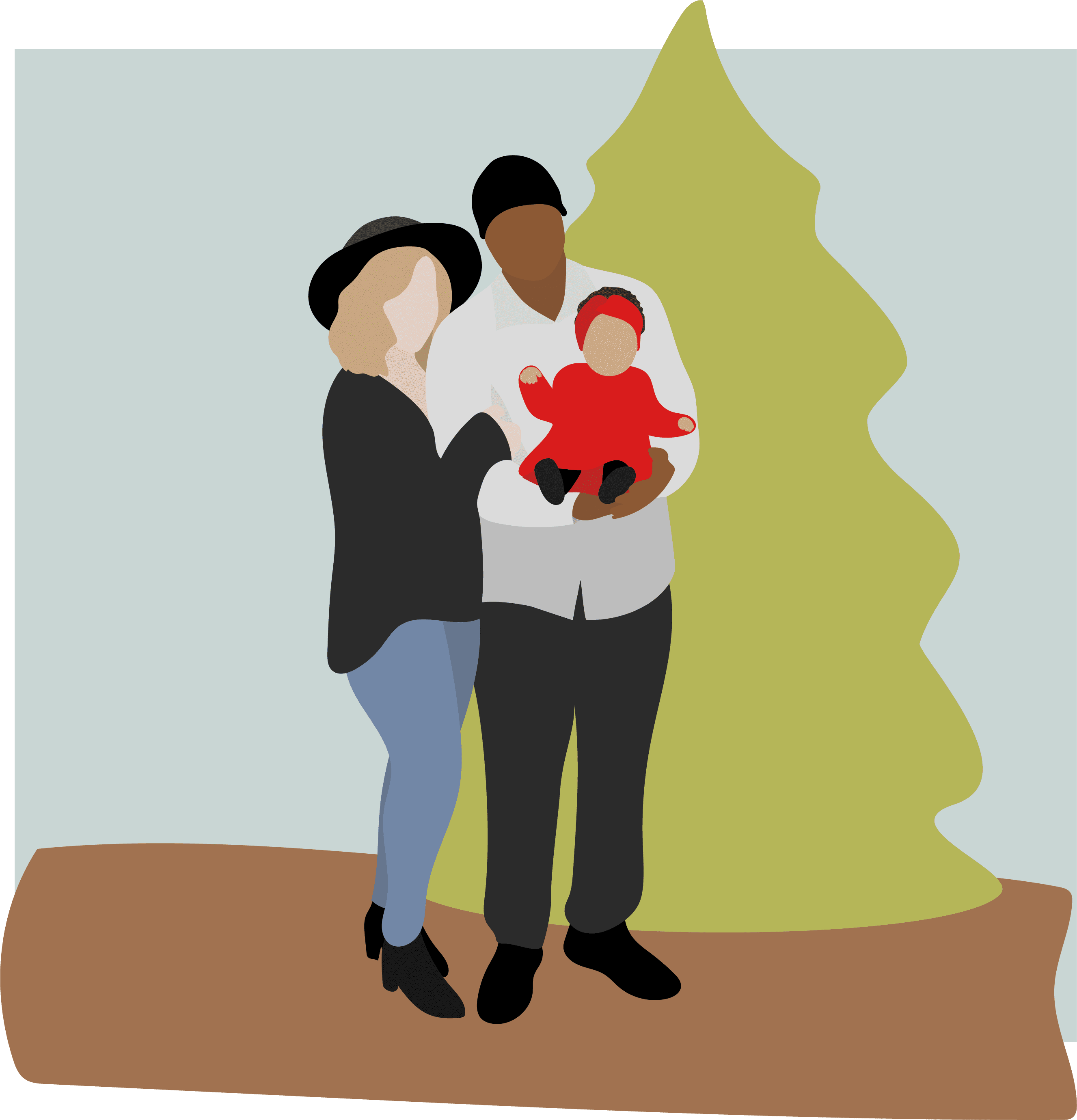 Bi-racial family in front of a tree